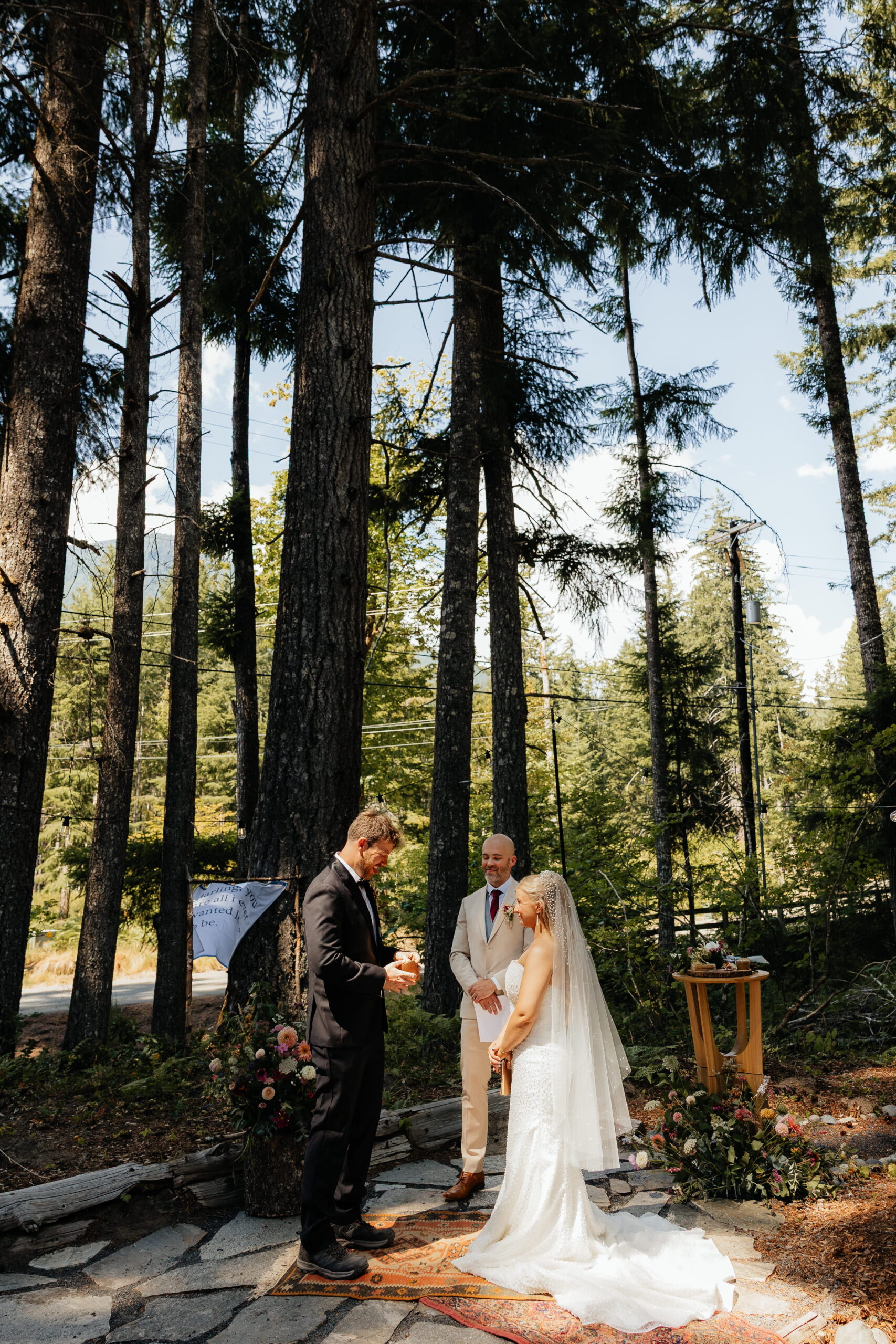 Cabin wedding ceremony at an A-frame outside Mt Rainier National Park.